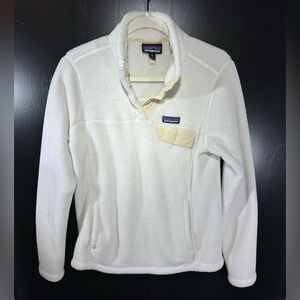 Patagonia Pullover Womens Medium White Solid Fleece T Snap Sweater Fleece